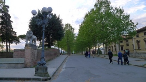 De brede stadsmuur, heerlijk om te wandelen en fietsen .